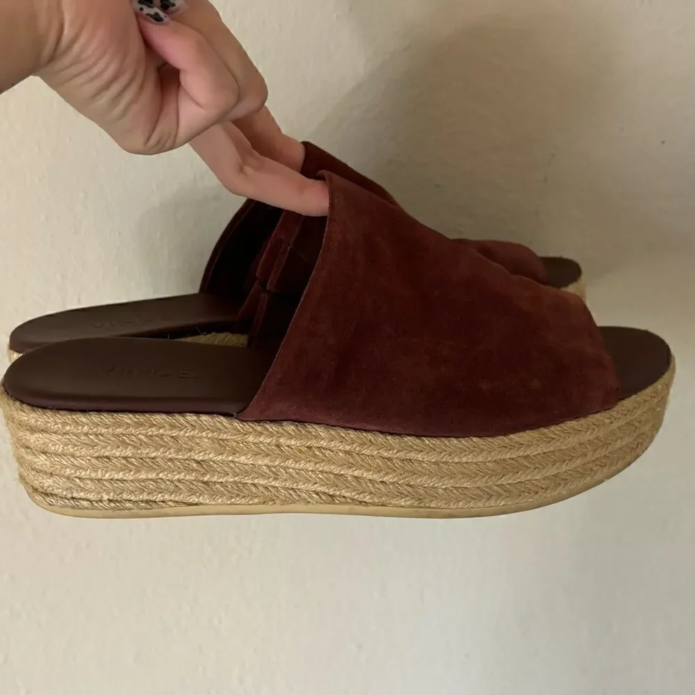 Vince Suede Solana Platform Espadrille  Wine Red Sandal Size  7.5